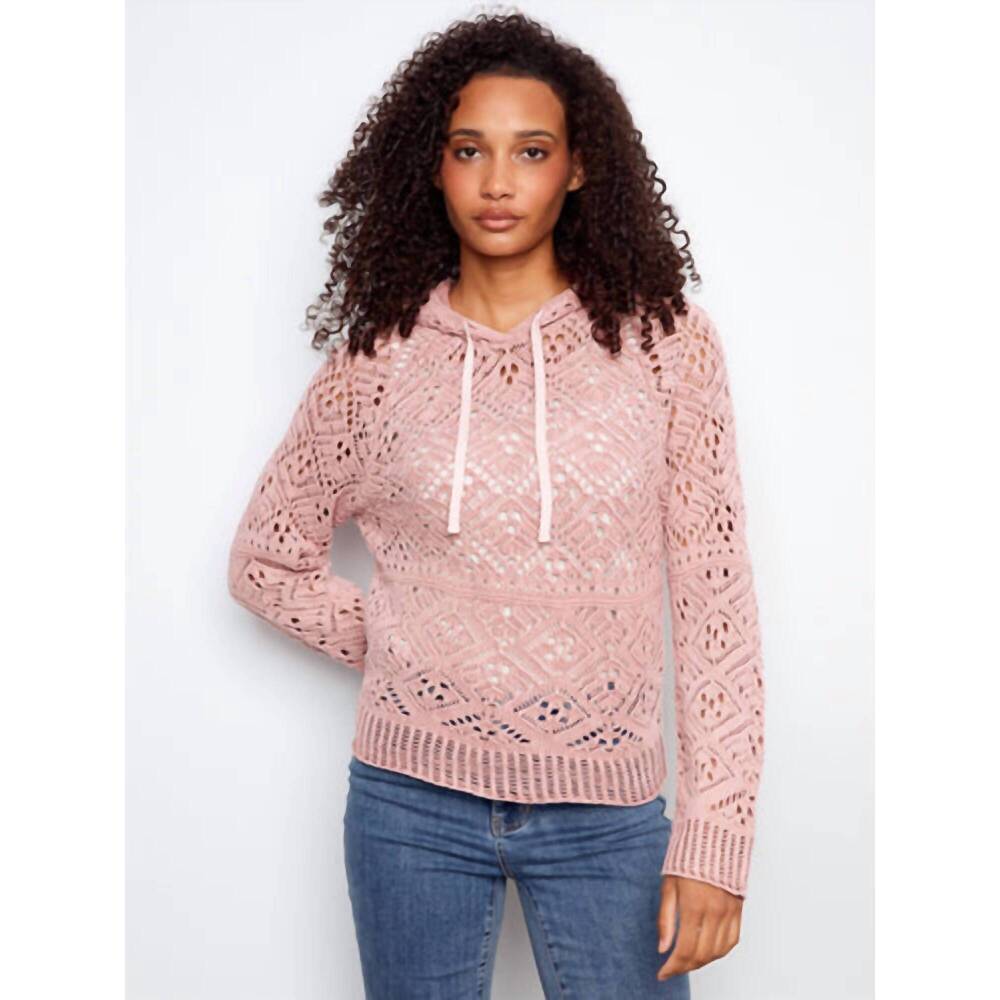 NEW CHARLIE B crochet hoodie sweater in carnation